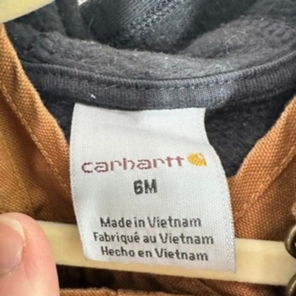 Carhartt Baby Toddler Set Brown Canvas Bib Overalls and Black Sweatshirt Size 6M - Picture 13 of 16